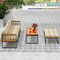 5 Piece Patio Furniture Set Acacia Wood Metal Outdoor Sofa Set Coffee Table Ottoman